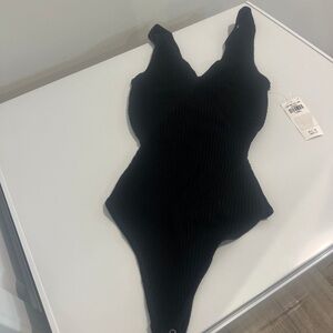 Black Ribbed Women's Bodysuit